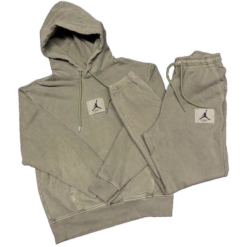 Jordan Sweatsuit Men’s Small Hoodie & Pants Set Washed Essential Fleece Olive